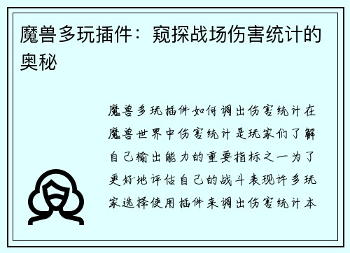 魔兽多玩插件：窥探战场伤害统计的奥秘